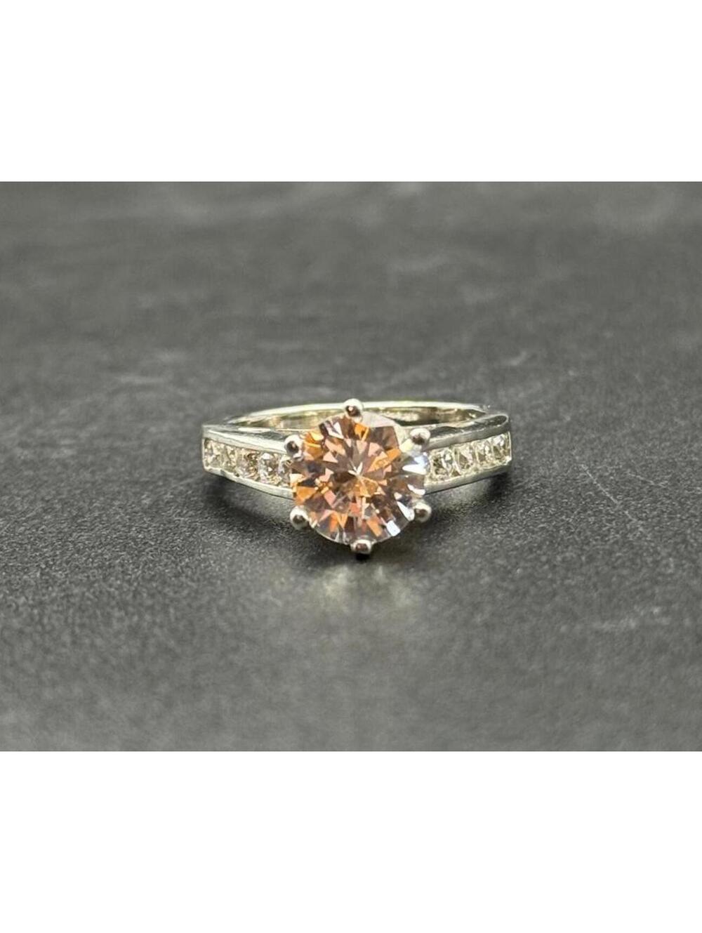 Sterling Silver and Cubic Zirconia Solitaire Ring - Size 7
